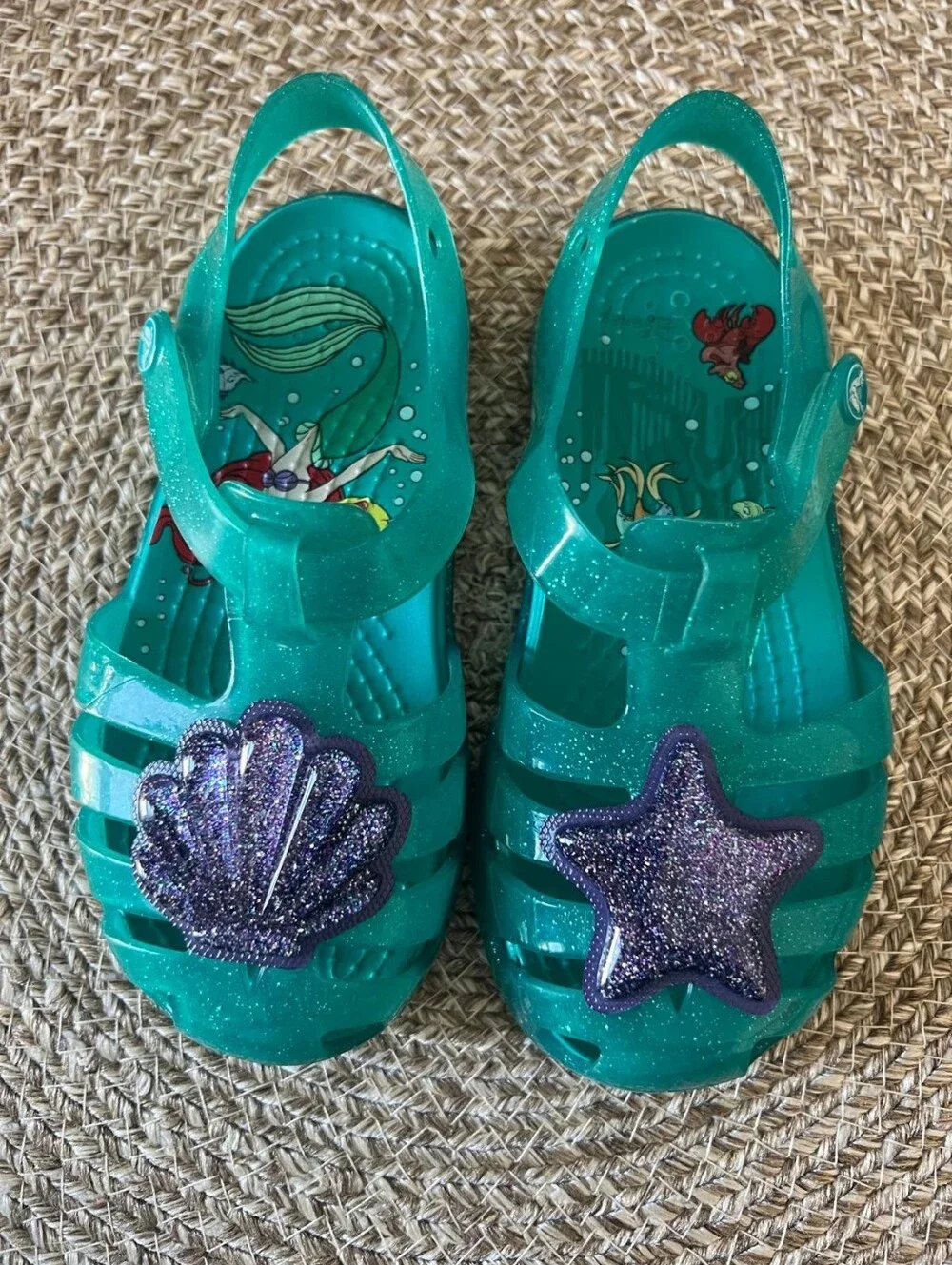 RARE Croc Isabella Ariel Little Mermaid Kids Glitter Jelly Slip-On Size 9